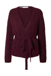 Gabella Ls Knit Belt Cardigan Fig Melange