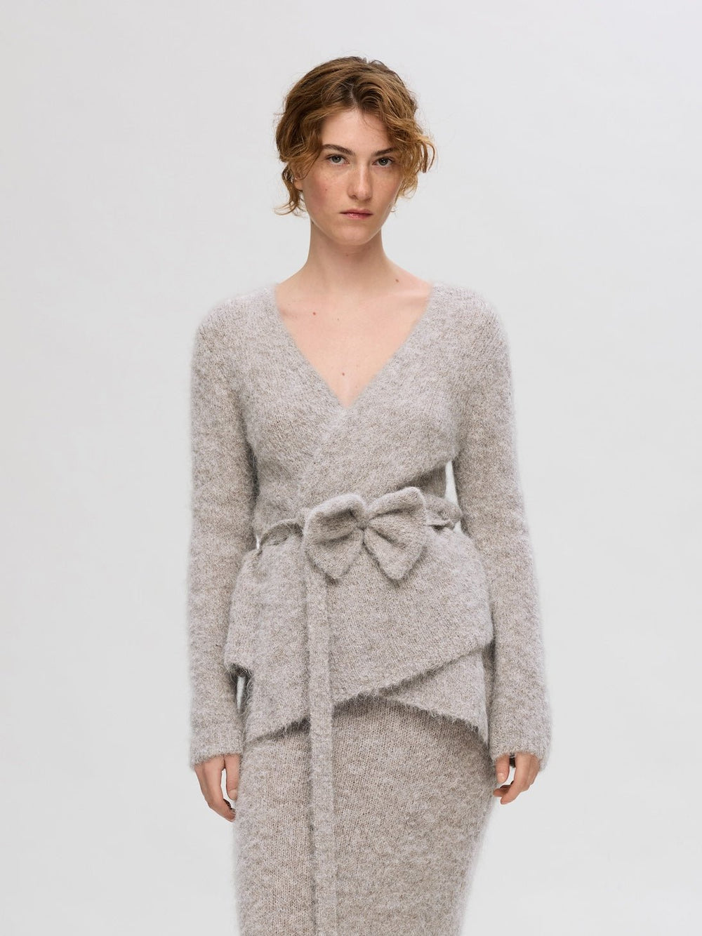 Gabella Ls Knit Bow Cardigan Steel Gray Melange | Genser | Smuk - Dameklær på nett