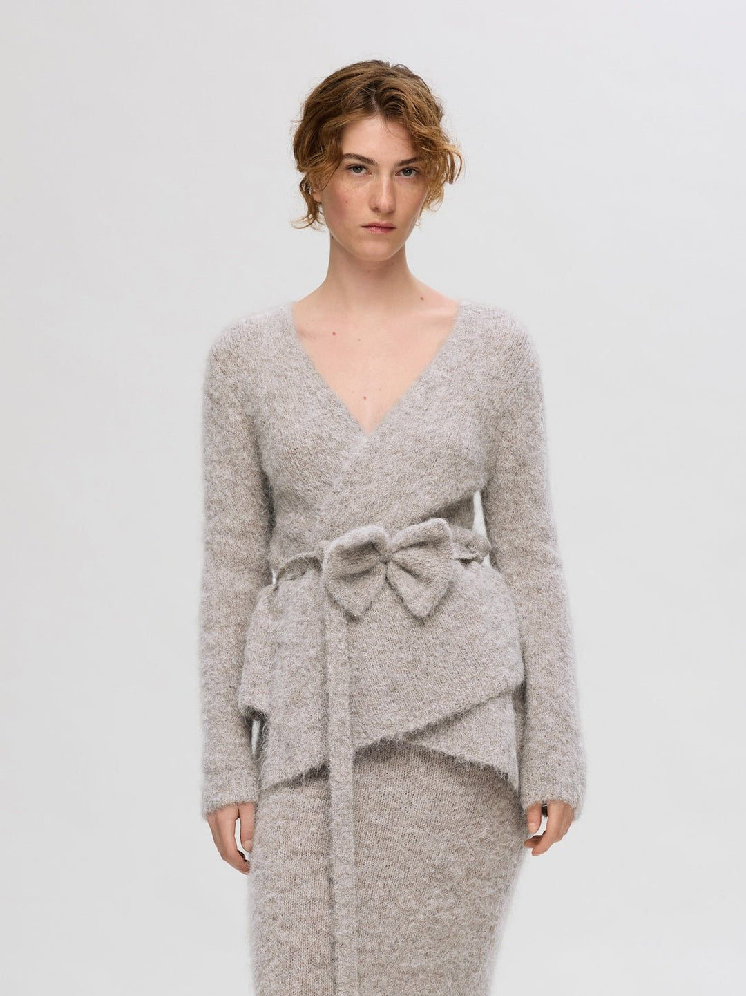 Gabella Ls Knit Bow Cardigan Steel Gray Melange | Genser | Smuk - Dameklær på nett