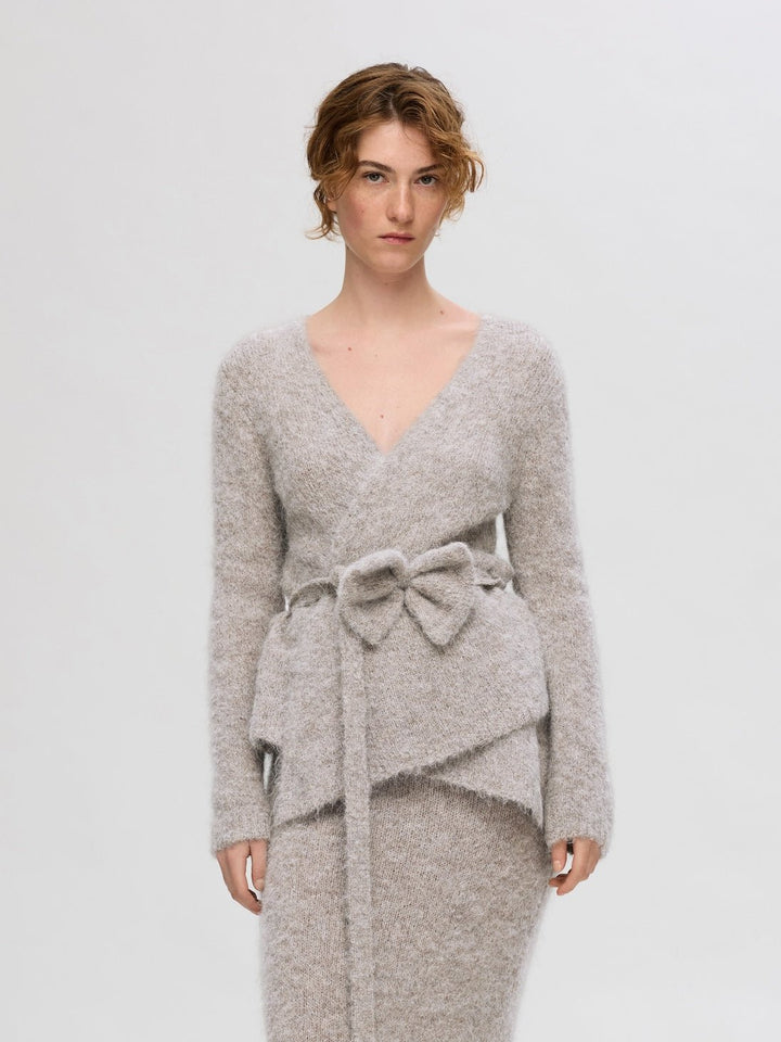Gabella Ls Knit Bow Cardigan Steel Gray Melange | Genser | Smuk - Dameklær på nett