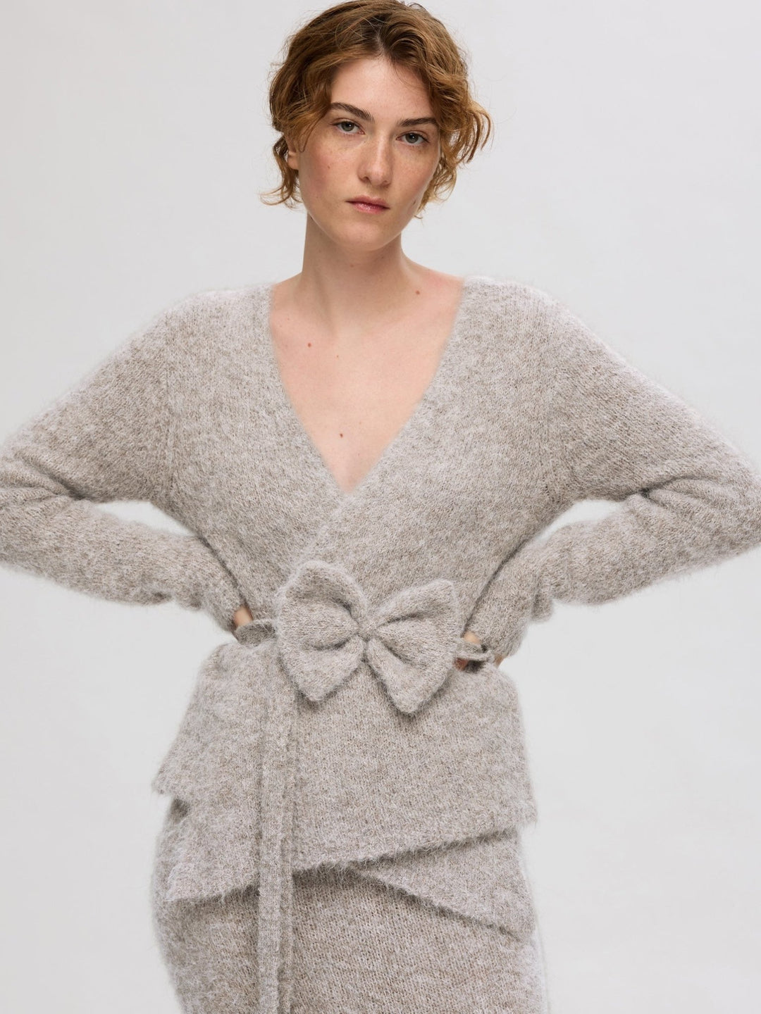 Gabella Ls Knit Bow Cardigan Steel Gray Melange | Genser | Smuk - Dameklær på nett