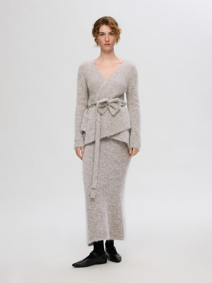 Gabella Ls Knit Bow Cardigan Steel Gray Melange | Genser | Smuk - Dameklær på nett