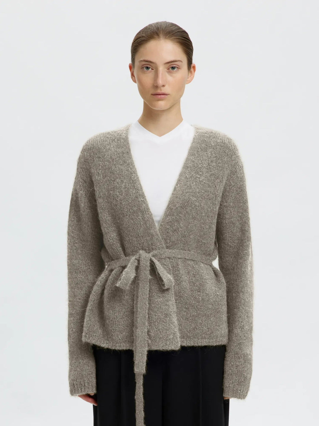 Gabriella Ls Knit Belt Cardigan Steel Gray | Genser | Smuk