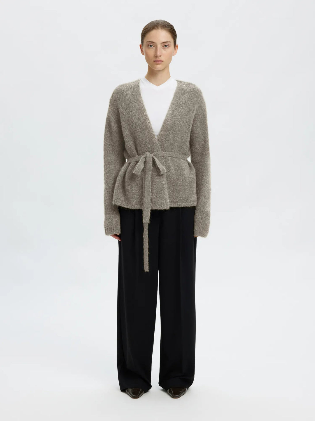 Gabriella Ls Knit Belt Cardigan Steel Gray | Genser | Smuk