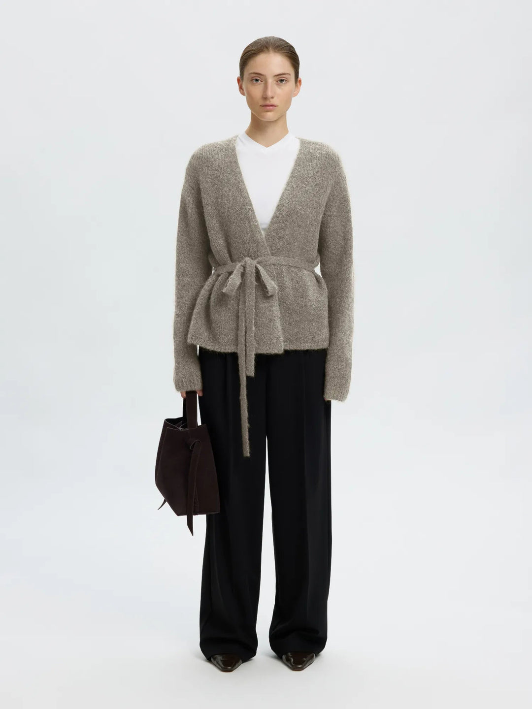 Gabriella Ls Knit Belt Cardigan Steel Gray | Genser | Smuk
