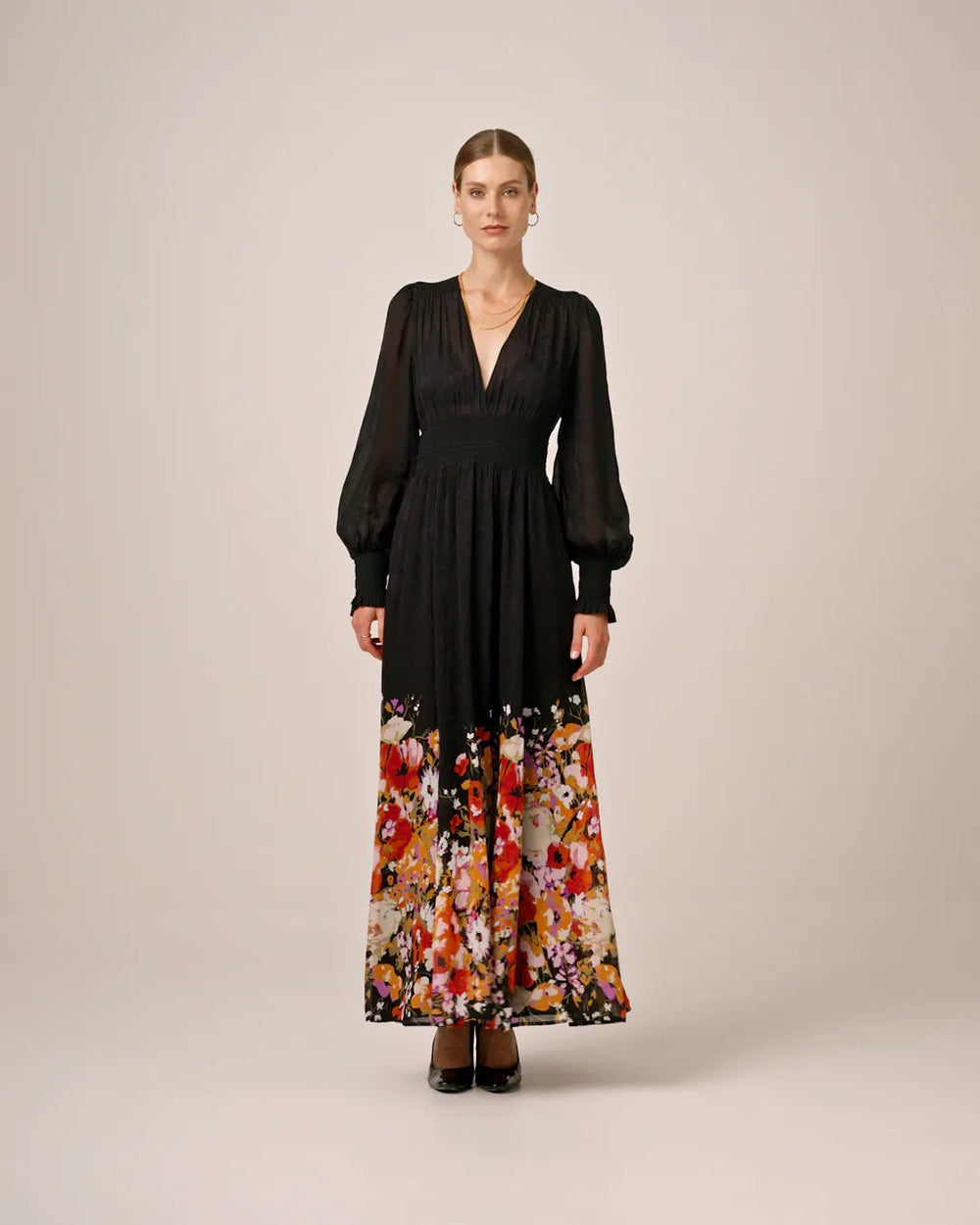 Georgette Smocking Gown Dark Bloom | Kjoler | Smuk - Dameklær på nett