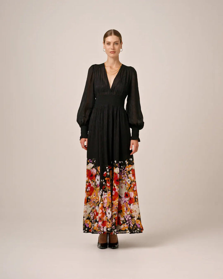 Georgette Smocking Gown Dark Bloom | Kjoler | Smuk - Dameklær på nett
