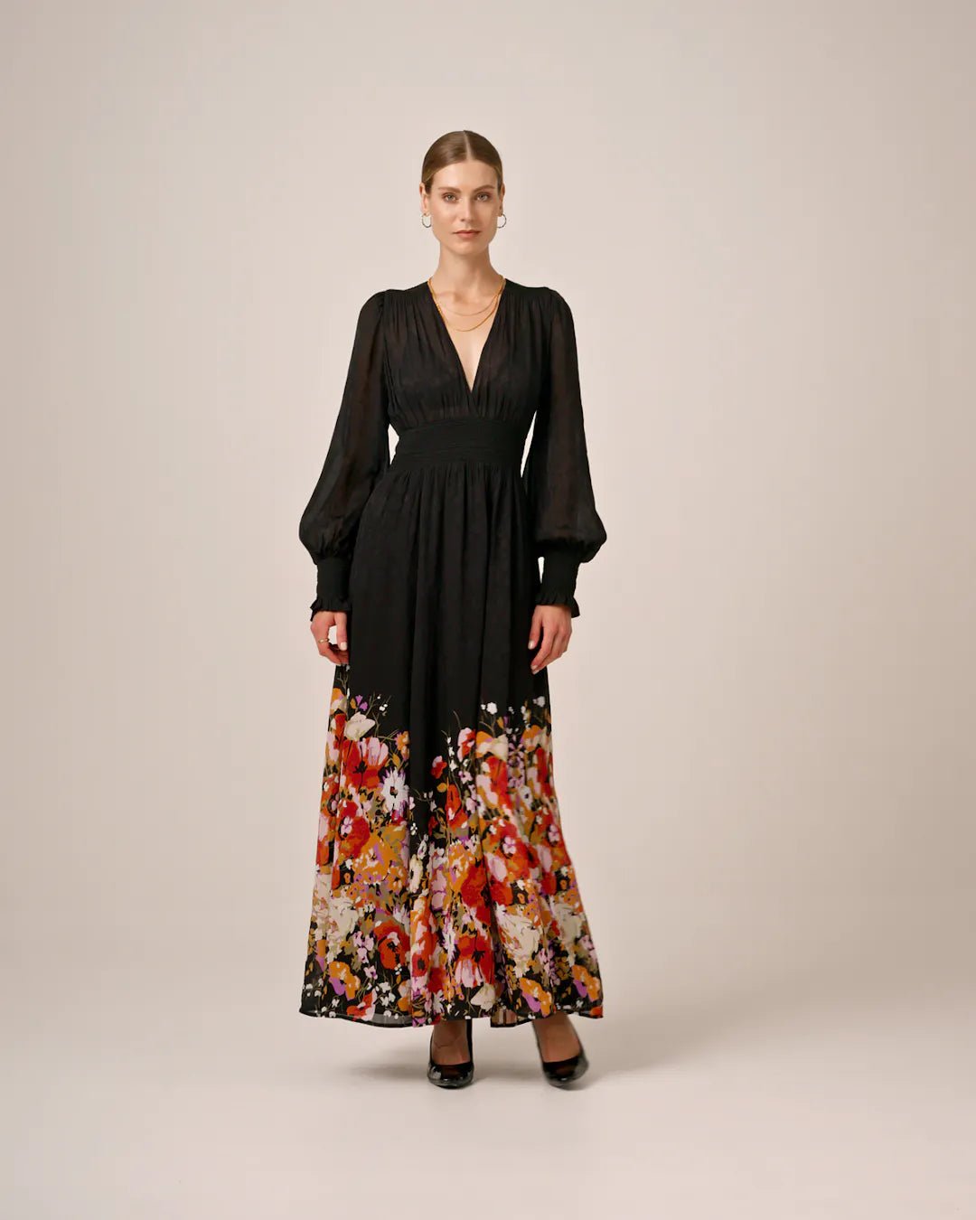 Georgette Smocking Gown Dark Bloom | Kjoler | Smuk - Dameklær på nett