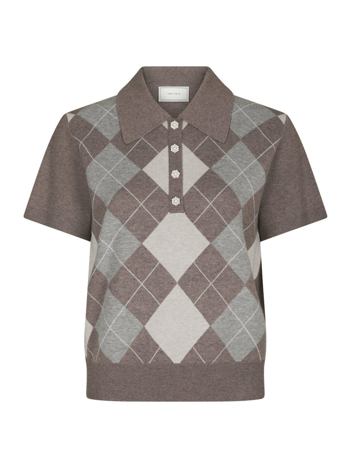 Gia Check Knit Blouse Dark Taupe | Genser | Smuk