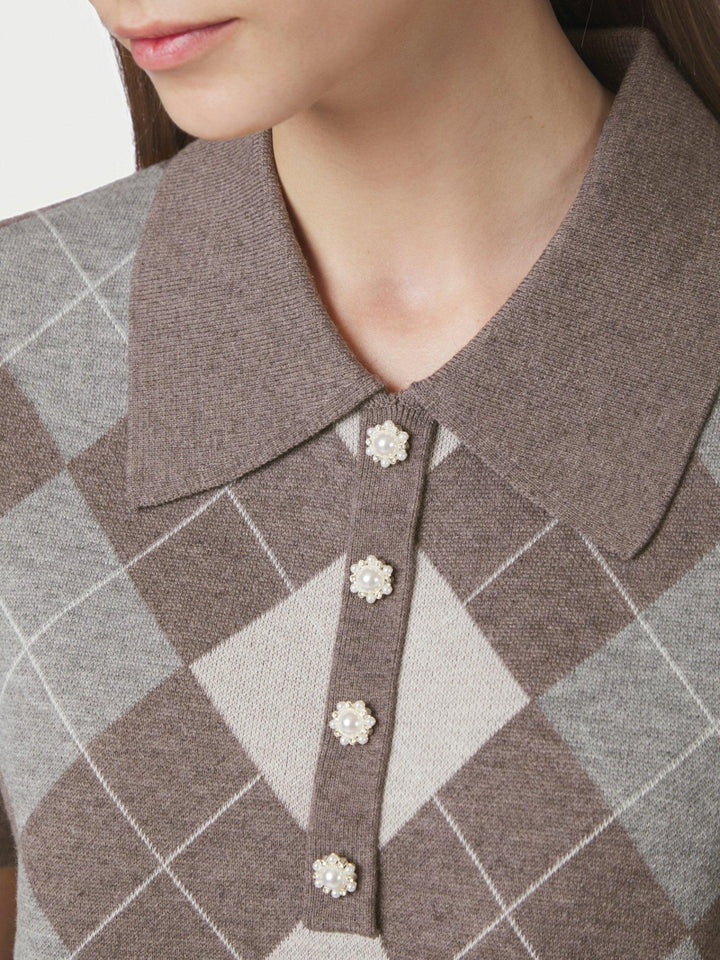 Gia Check Knit Blouse Dark Taupe | Genser | Smuk