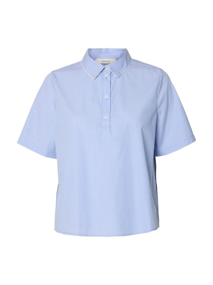 Gina Relaxed Ss Crochet Edge Polo Azurine Stripe | Topper | Smuk