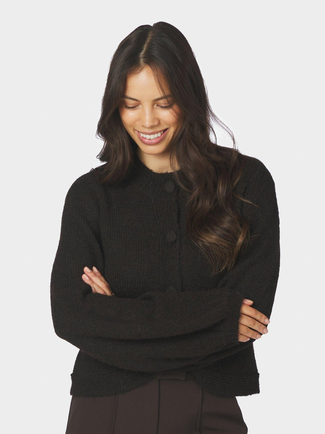 Gio Fluffy Knit Cardigan Dark Brown | Genser | Smuk