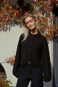 Gio Fluffy Knit Cardigan Dark Brown