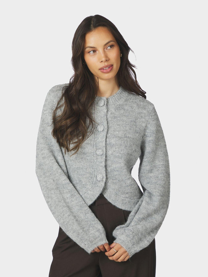 Gio Fluffy Knit Cardigan Grey Melange | Genser | Smuk