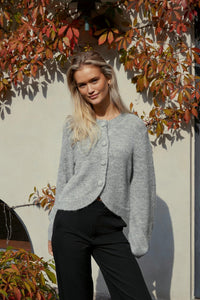 Gio Fluffy Knit Cardigan Grey Melange