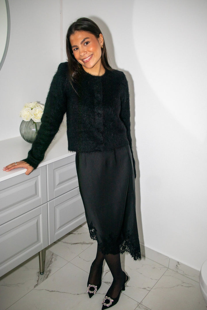 Hairy Knit Jacket Black | Genser | Smuk