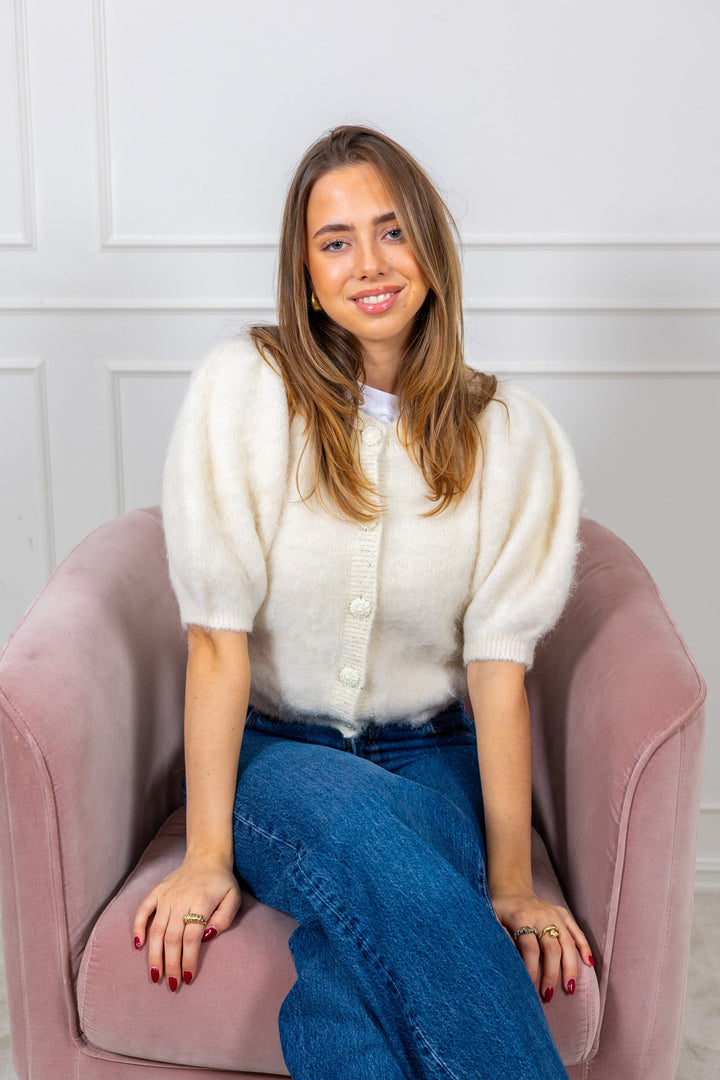 Hairy Knit Puffed Jacket Off White | Genser | Smuk - Dameklær på nett