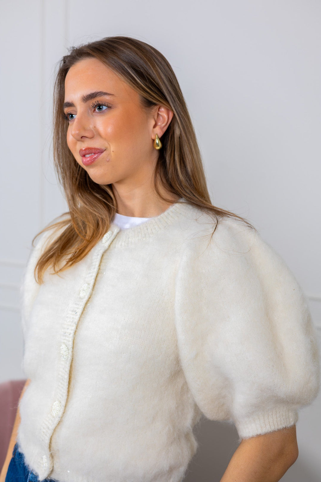 Hairy Knit Puffed Jacket Off White | Genser | Smuk - Dameklær på nett