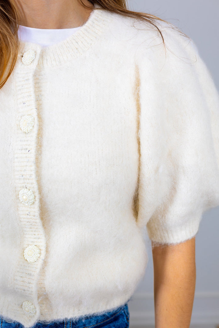 Hairy Knit Puffed Jacket Off White | Genser | Smuk - Dameklær på nett