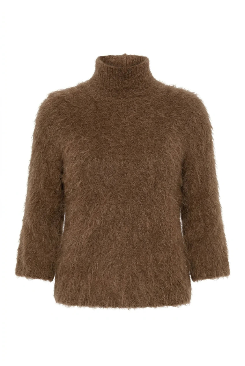 Hairy Knit Turtleneck Brown | Genser | Smuk