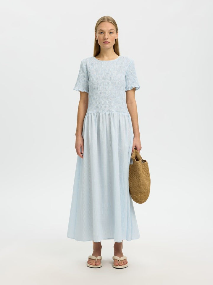 Hannah Regular Ss Ankle Dress Cashmere Blue Stripes | Kjoler | Smuk