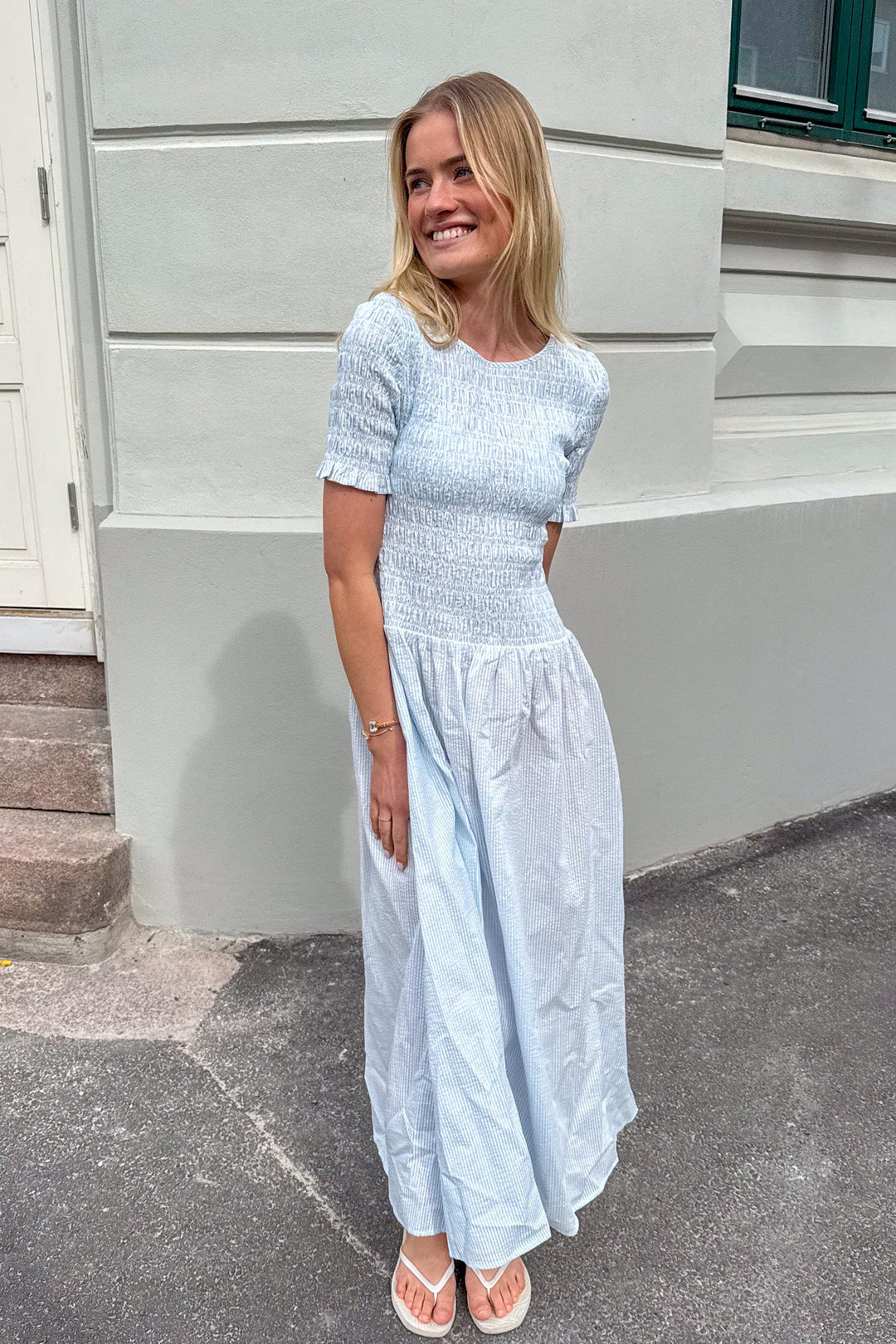 Hannah Regular Ss Ankle Dress Cashmere Blue Stripes | Kjoler | Smuk