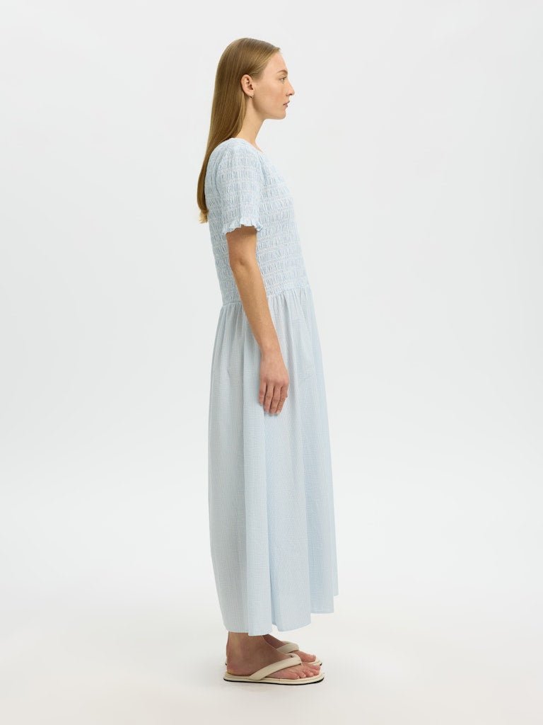 Hannah Regular Ss Ankle Dress Cashmere Blue Stripes | Kjoler | Smuk