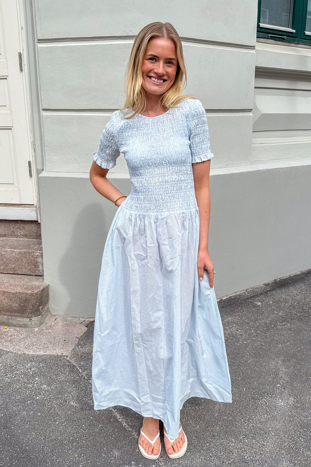 Hannah Regular Ss Ankle Dress Cashmere Blue Stripes | Kjoler | Smuk