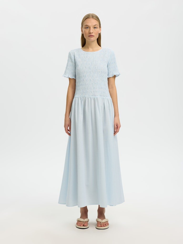 Hannah Regular Ss Ankle Dress Cashmere Blue Stripes | Kjoler | Smuk