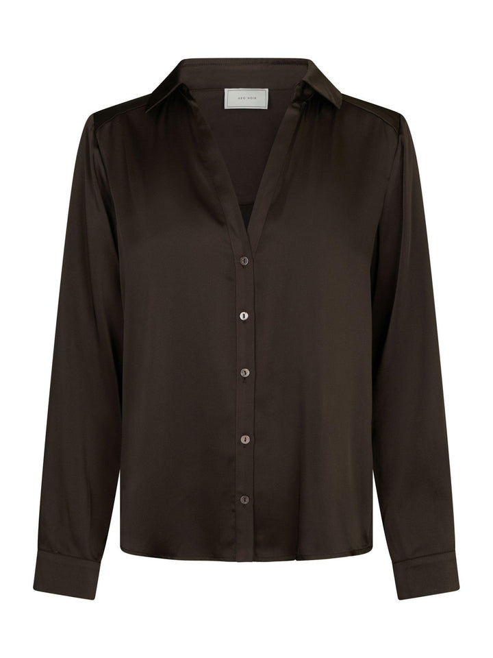 Hazelle Drapy Satin Shirt Dark Brown | Skjorter og bluser | Smuk