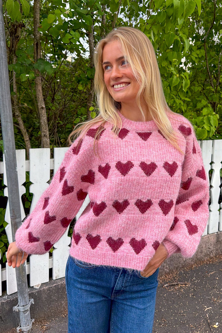 Heart Knit Pullover Bordeaux/Rose | Genser | Smuk