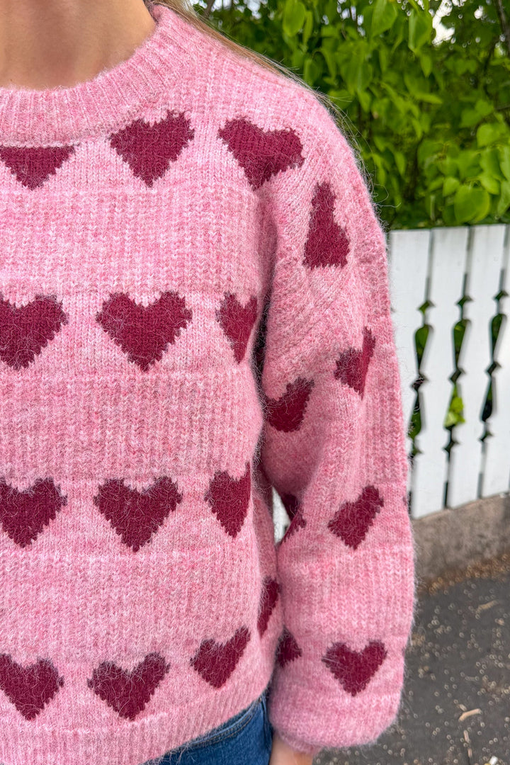 Heart Knit Pullover Bordeaux/Rose | Genser | Smuk