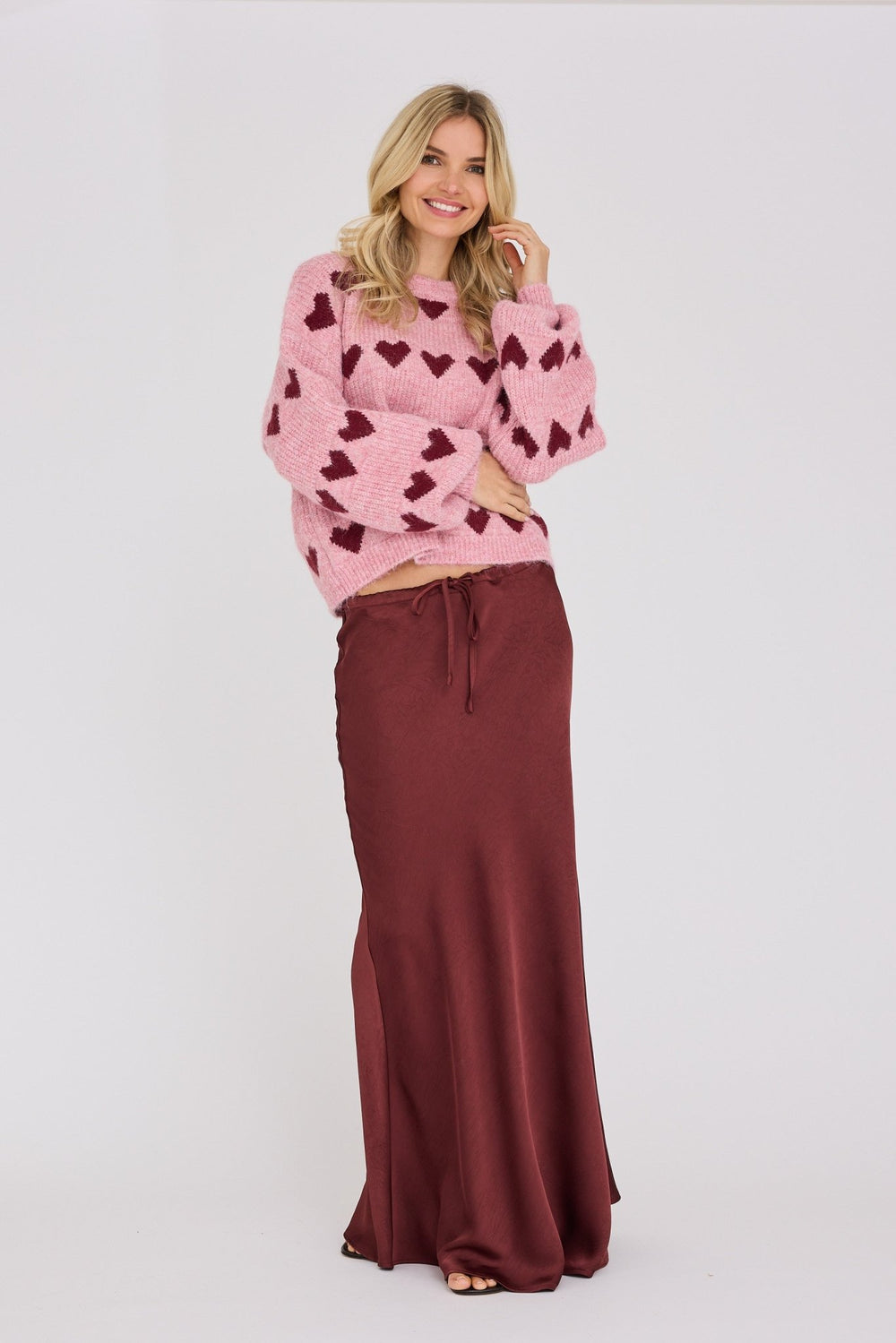 Heart Knit Pullover Bordeaux/Rose | Genser | Smuk