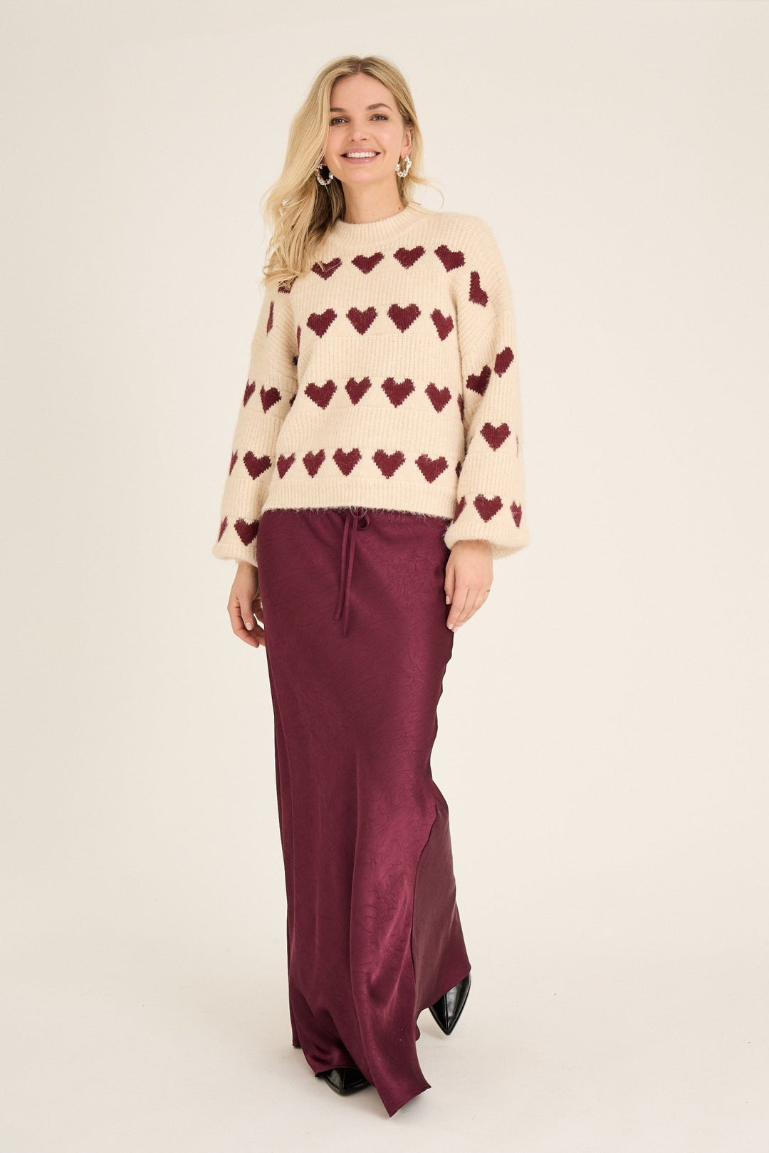 Heart Knit Pullover Off White/Bordeaux | Genser | Smuk - Dameklær på nett