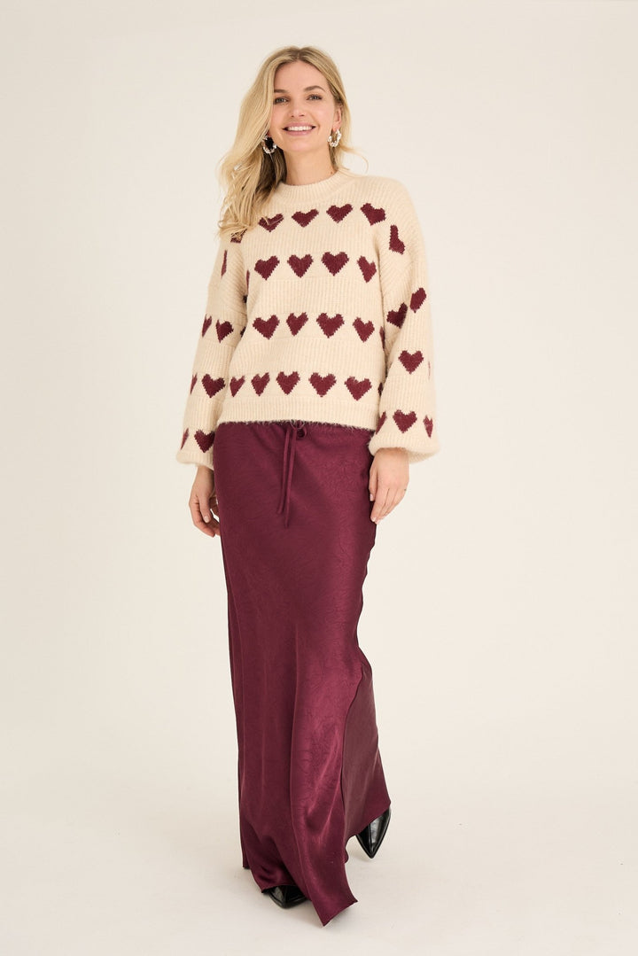 Heart Knit Pullover Off White/Bordeaux | Genser | Smuk - Dameklær på nett