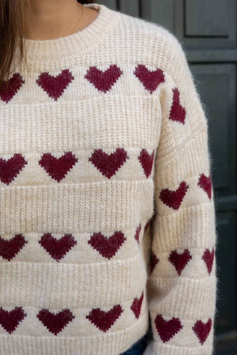 Heart Knit Pullover Off White/Bordeaux | Genser | Smuk - Dameklær på nett