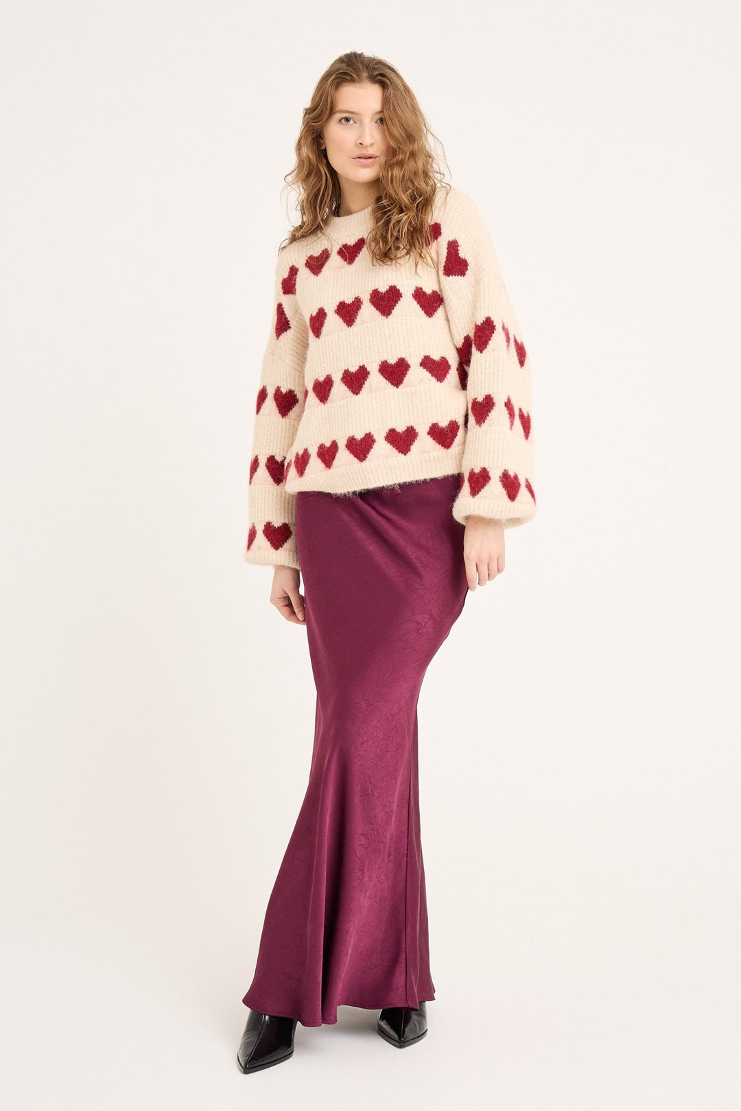 Heart Knit Pullover Off White/Bordeaux | Genser | Smuk - Dameklær på nett
