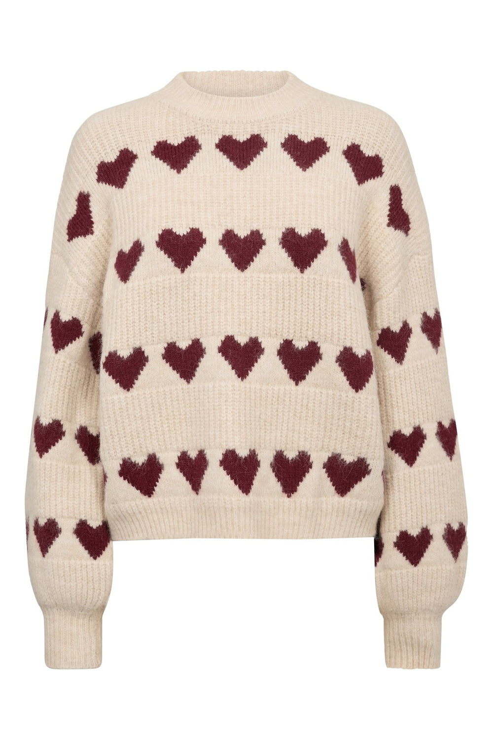 Heart Knit Pullover Off White/Bordeaux | Genser | Smuk - Dameklær på nett