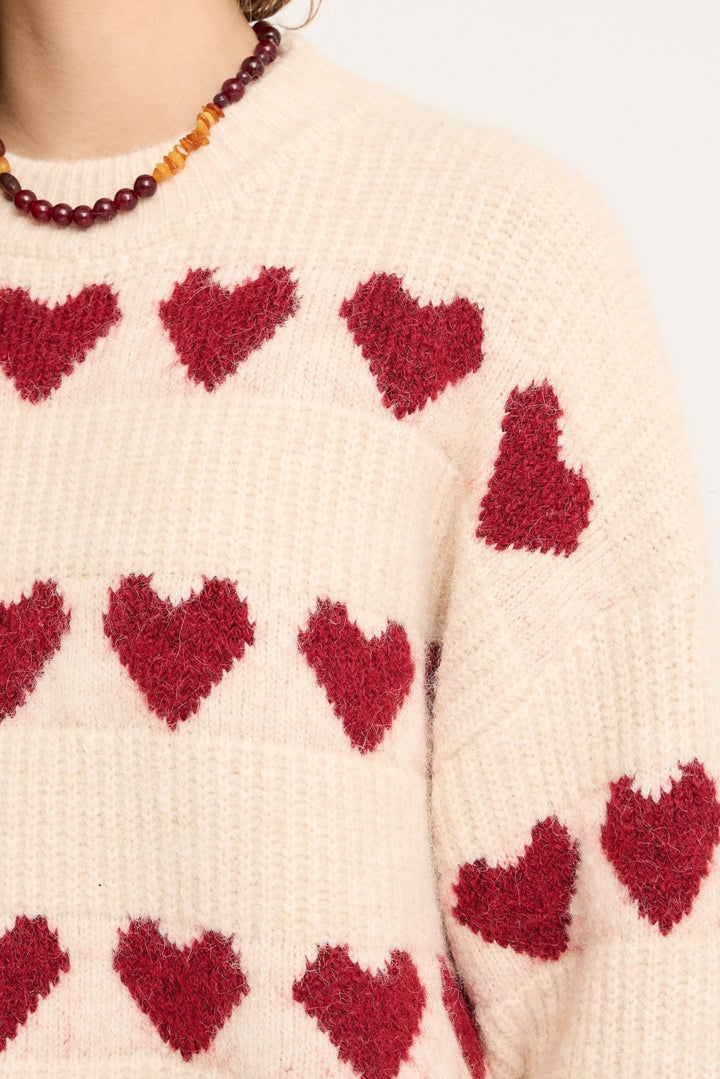 Heart Knit Pullover Off White/Bordeaux | Genser | Smuk - Dameklær på nett