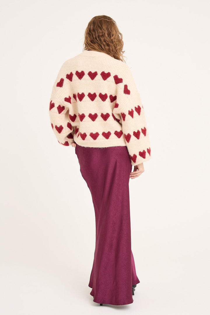 Heart Knit Pullover Off White/Bordeaux | Genser | Smuk - Dameklær på nett