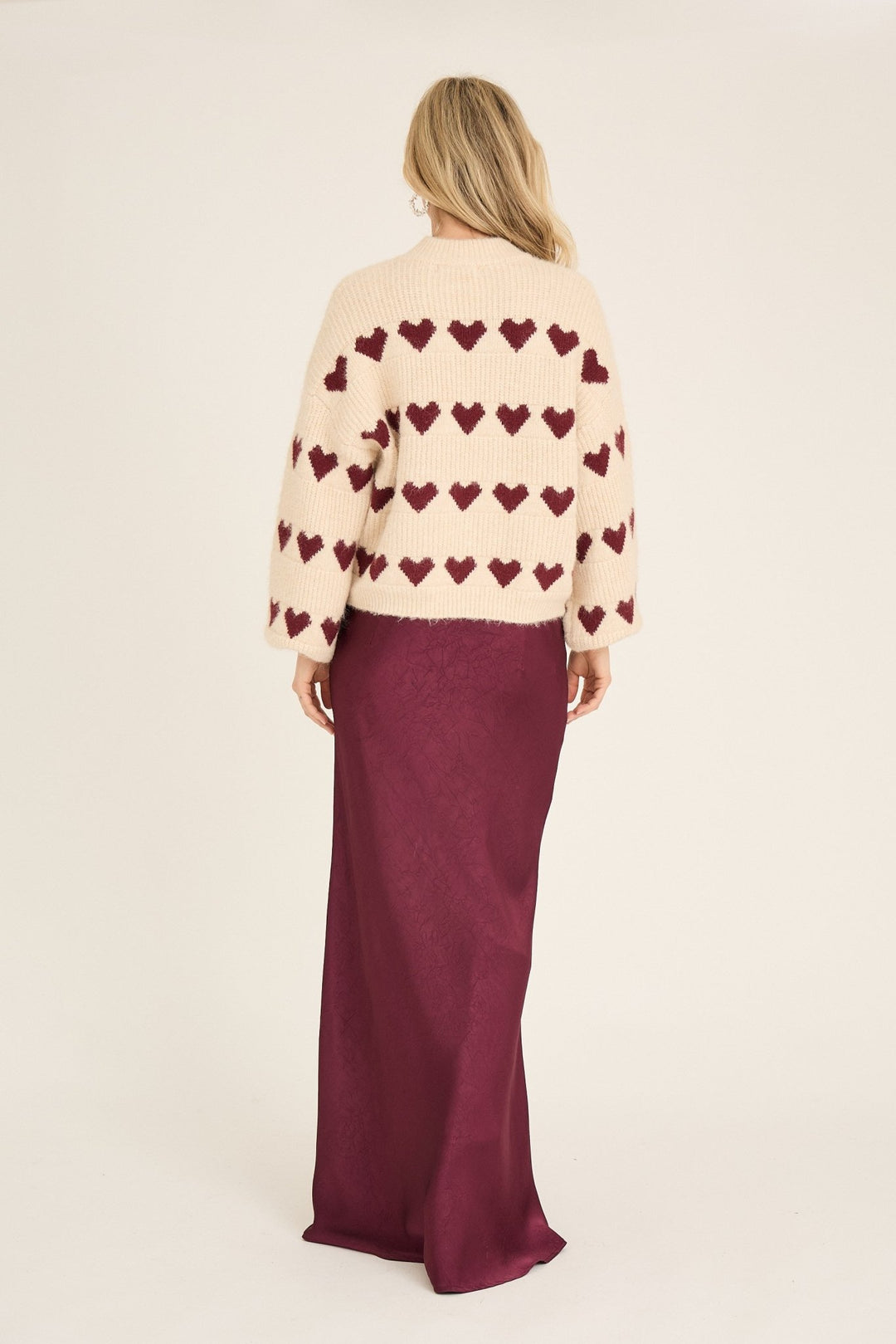 Heart Knit Pullover Off White/Bordeaux | Genser | Smuk - Dameklær på nett