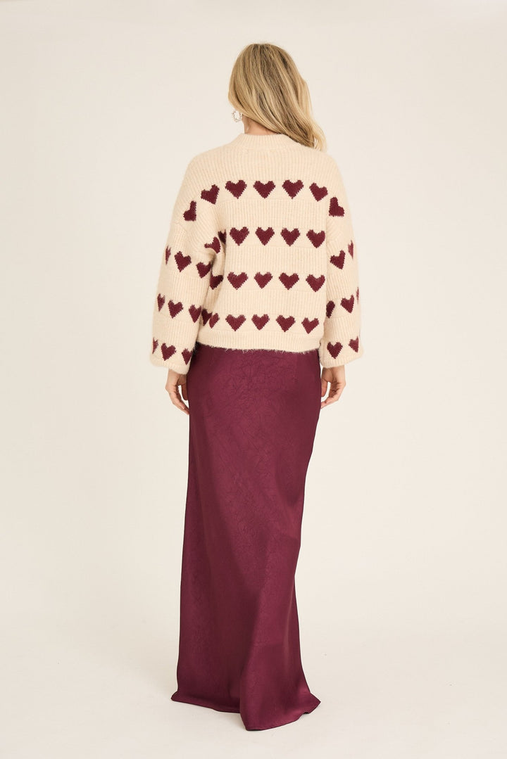 Heart Knit Pullover Off White/Bordeaux | Genser | Smuk - Dameklær på nett