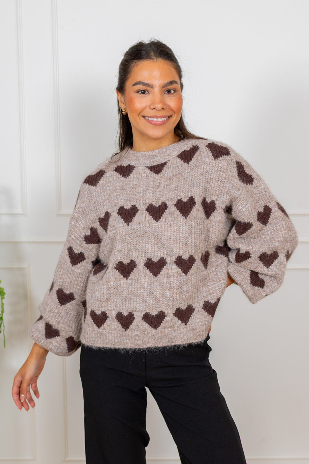 Heart Knit Pullover Sand/Brown | Genser | Smuk