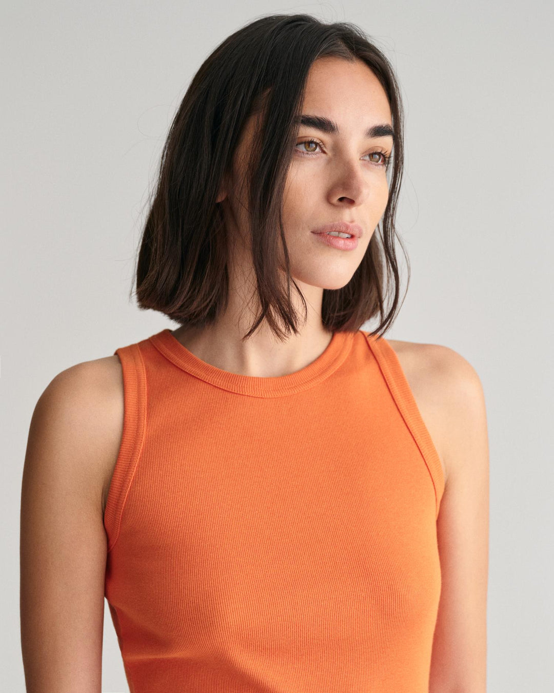 High Neck Ribbed Tank Top Pumpkin Orange | Topper | Smuk - Dameklær på nett