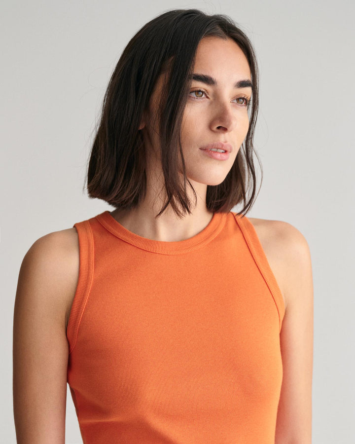 High Neck Ribbed Tank Top Pumpkin Orange | Topper | Smuk - Dameklær på nett