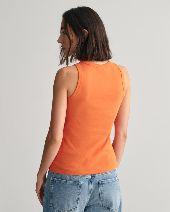 High Neck Ribbed Tank Top Pumpkin Orange | Topper | Smuk - Dameklær på nett