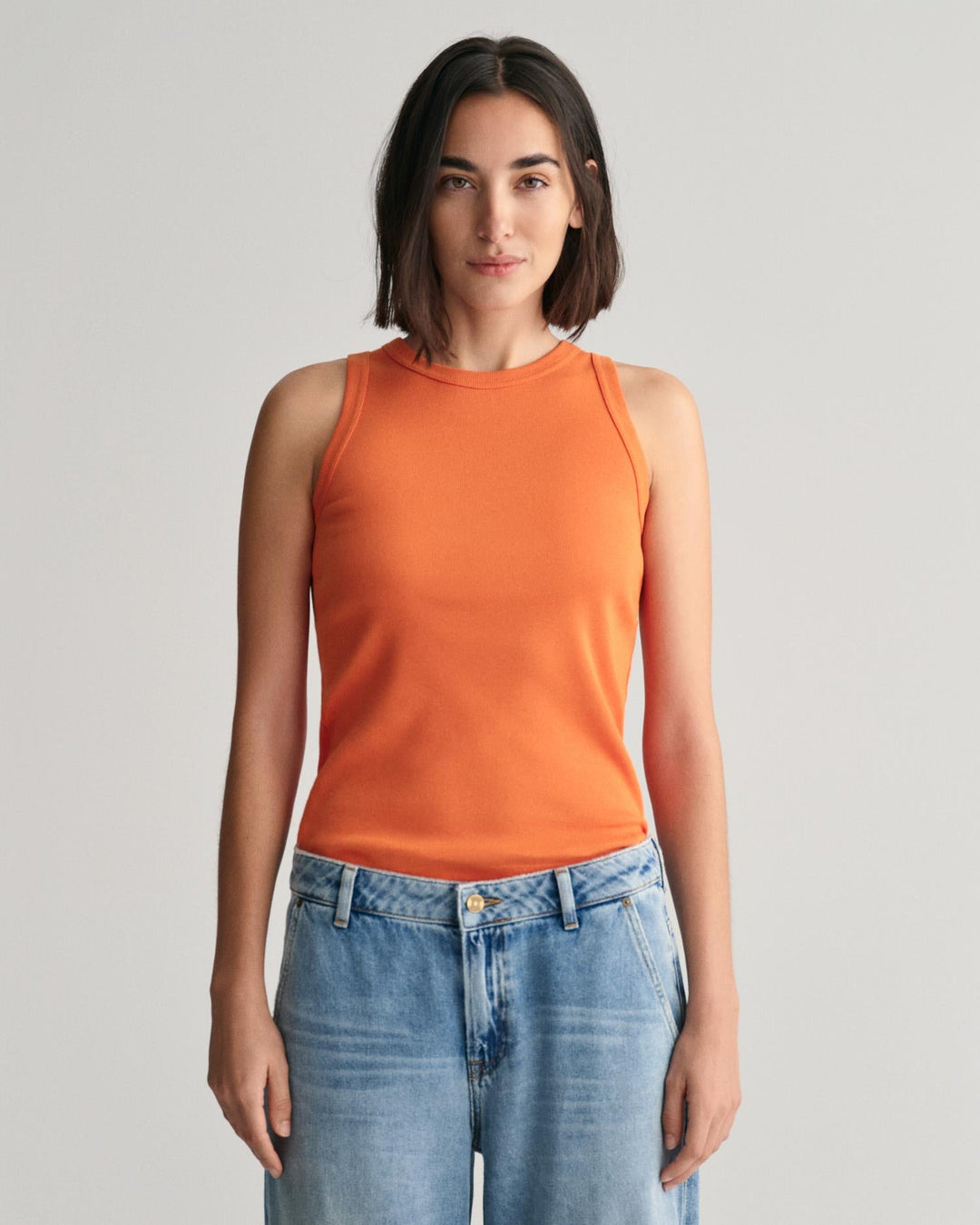 High Neck Ribbed Tank Top Pumpkin Orange | Topper | Smuk - Dameklær på nett