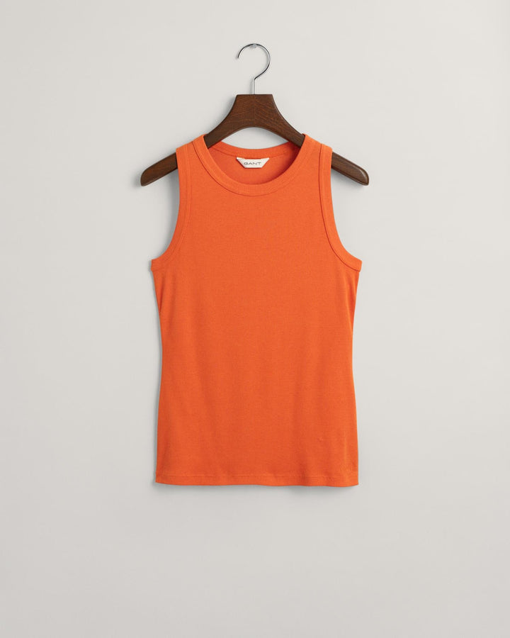 High Neck Ribbed Tank Top Pumpkin Orange | Topper | Smuk - Dameklær på nett