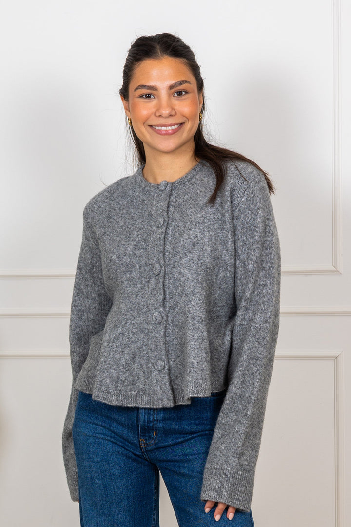 Hiva Peplum Knit Cardigan Mid Grey Melange | Genser | Smuk