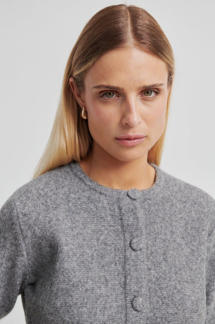 Hiva Peplum Knit Cardigan Mid Grey Melange | Genser | Smuk
